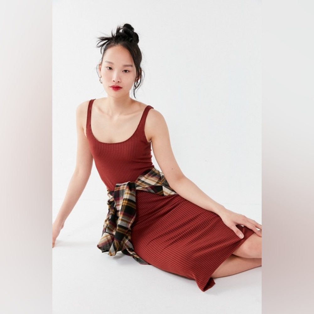 Urban Outfitters Rust Ribbed Tank Midi Dress XS